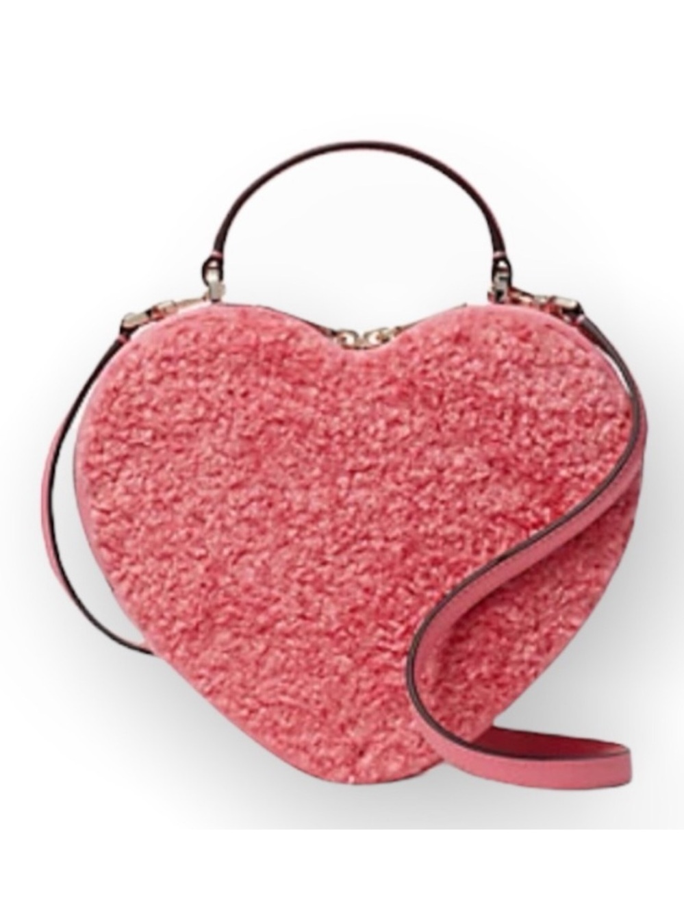 KATE SPADE Love Shack Faux Fur Heart Crossbody Bag Pomegranate Pink LIKE NEW